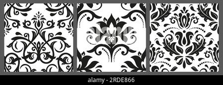 Set aus klassischen nahtlosen Schwarzweiß-Vektormustern. Sammlung von Orient-Ornamenten. Klassische Vintage-Hintergründe. Muster ausrichten Stock Vektor