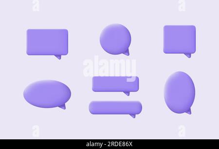 3D Sprechblasensymbol. Set aus Chat-Box auf violettem Hintergrund. Moderne Vektordarstellung Stock Vektor
