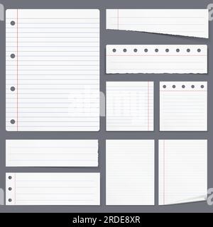 Leeres, weißes liniertes Papier, Notizbuchpapier, zerrissenes Papier, Vektor-EPS10-Abbildung Stock Vektor