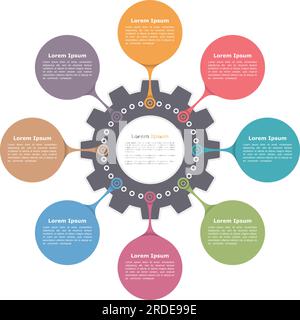 Infografiken mit Zahnrad einkreisen, Vorlage für rundes Diagramm, Vektor-EPS10-Abbildung Stock Vektor