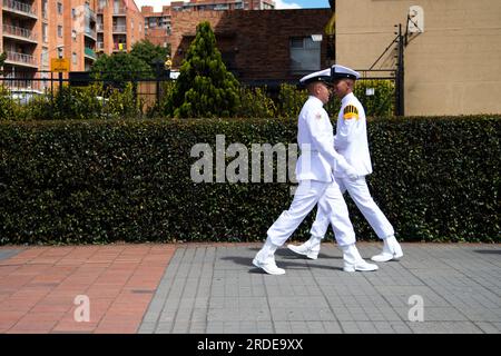 Bogota, Kolumbien. 20. Juli 2023. Vertreter der kolumbianischen Marine während der Militärparade für die 213 Jahre kolumbianischer Unabhängigkeit, in Bogota, 20. Juli 2023. Foto von: Chepa Beltran/Long Visual Press Credit: Long Visual Press/Alamy Live News Stockfoto