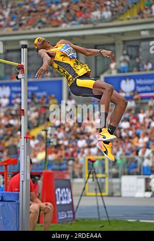 Mutaz Essa Barshim (QAT) gewinnt den Hochsprung mit 7-8 3/4 (2,36 m) während des Skolimowska Memorial am Sonntag, 16. Juli 2023, in Chorzow, Polen. (Jiro Mochizuki/Bild des Sports) Stockfoto