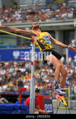 Gianmarco Tamberi (ITA) belegt bei der Gedenkstätte Skolimowska am Sonntag, 16. Juli 2023, in Chorzow den zweiten Platz im Hochsprung mit 7-8 (2,34 m). Polen. (Jiro Mochizuki/Bild des Sports) Stockfoto