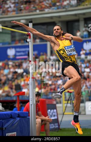 Gianmarco Tamberi (ITA) belegt bei der Gedenkstätte Skolimowska am Sonntag, 16. Juli 2023, in Chorzow den zweiten Platz im Hochsprung mit 7-8 (2,34 m). Polen. (Jiro Mochizuki/Bild des Sports) Stockfoto