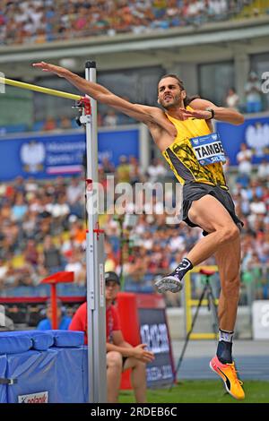 Gianmarco Tamberi (ITA) belegt bei der Gedenkstätte Skolimowska am Sonntag, 16. Juli 2023, in Chorzow den zweiten Platz im Hochsprung mit 7-8 (2,34 m). Polen. (Jiro Mochizuki/Bild des Sports) Stockfoto