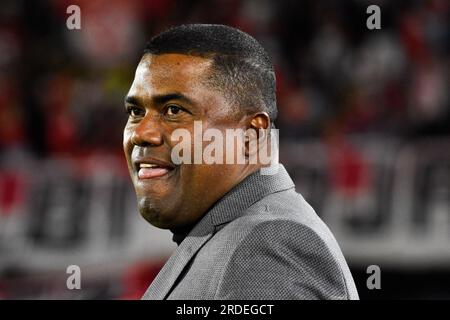 Bogota, Kolumbien. 19. Juli 2023. Hubert Bodhert, Teammanager von Santa Fe, während des Spiels Santa Fe (1) V Jaguares (0) zum ersten Date der BetPlay Dimayor Second Semester League in Bogota, Kolumbien, am 19. Juli 2023. Foto: Cristian Bayona/Long Visual Press Credit: Long Visual Press/Alamy Live News Stockfoto