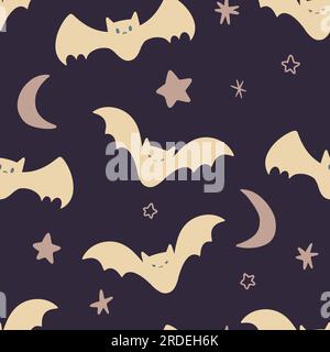 Pastellgelbe Halloween-Fledermäuse-Nachtmuster Stock Vektor
