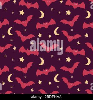 Rote Halloween-Fledermäuse Mit Nächtlichem Himmelsmuster Stock Vektor