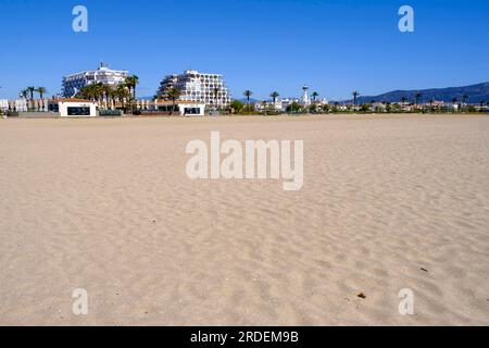 Sandstrand, Empuriabrava, Golf von Rosen, in der Nähe von Girona, Katalonien, Costa Brava, Spanien, Europa Stockfoto