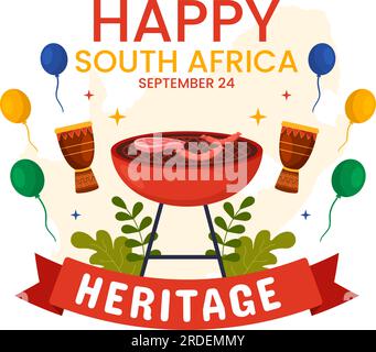 Happy Heritage Day South Africa Vector Illustration am 24. September mit Waving Flag Background, zu Ehren der afrikanischen Kultur und Traditionen Vorlagen Stock Vektor