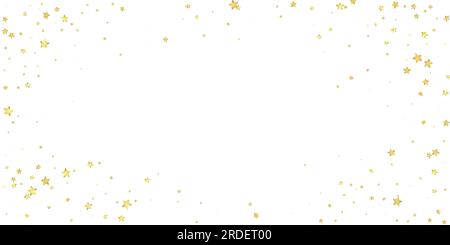 Überlagerung von magischen Sternen. Die goldenen Sterne sind zufällig verstreut, fallen herunter, schweben. Chaotische, traumhafte, kindliche Overlay-Vorlage. Bezaubernder Vektor mit magischen Sternen auf weißem Hintergrund. Stock Vektor