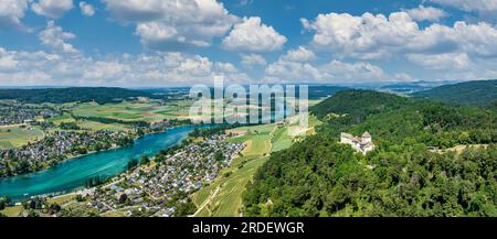 Das Schloss Hohenklingen bei Stein am Rhein, Kanton Schaffhausen, Schweiz, aus der Vogelperspektive Stockfoto