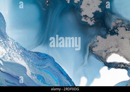 Abstrakte flüssige Acrylmalerei. Marmorblauer abstrakter Hintergrund. Flüssiges Marmormuster. Stockfoto