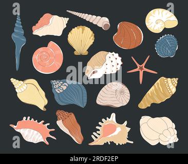 Cartoon-Korallen und Muscheln, Algenelemente. Stock Vektor