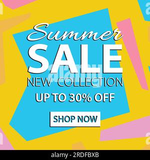Sommerliche Website-Bannervorlage für quadratische Seiten. Tag für Sommerangebote. Vektordarstellung für Werbematerial. Stock Vektor