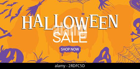 Bannervorlage für die Website zu Halloween Sale. Tag für Sommerangebote. Vektordarstellung für Werbematerial. Stock Vektor