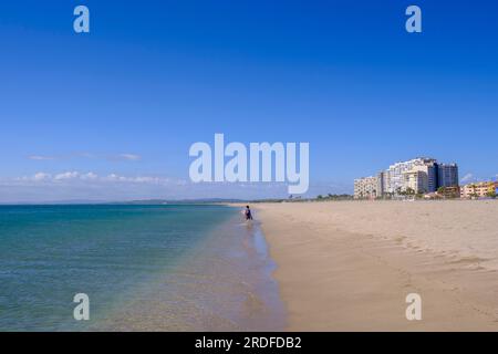 Sandstrand, Empuriabrava, Golf von Rosen, in der Nähe von Girona, Katalonien, Costa Brava, Spanien Stockfoto