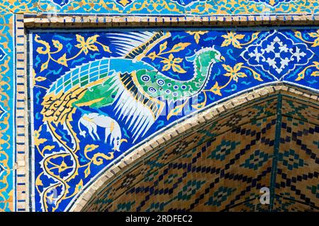 Mosaikfassade, Nadir Divan-Beghi Medressa, Bukhara, Usbekistan Stockfoto