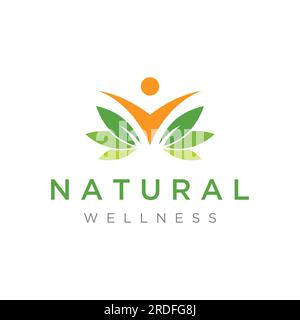 Wellness natürlich abstraktes Logo-Design mit einzigartigem natürlichen Person- und Blattkonzept mit kreativer Idee.Logo für Geschäft, Gesundheit, Meditation, Entspannung Stock Vektor