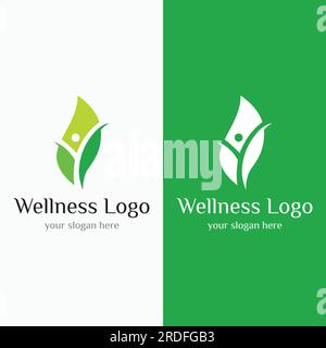 Wellness natürlich abstraktes Logo-Design mit einzigartigem natürlichen Person- und Blattkonzept mit kreativer Idee.Logo für Geschäft, Gesundheit, Meditation, Entspannung Stock Vektor