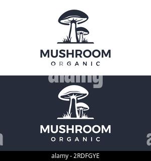 Einzigartiges biologisches Pilzfarmen kreatives Logo-Design mit modernem Konzept. Vektordarstellung. Stock Vektor