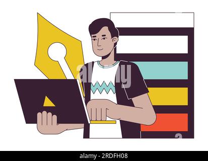 Ein hübscher inder, der auf einem Laptop tippt, eine flache, ausgeklügelte Vektordarstellung Stock Vektor