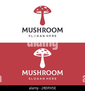 Einzigartiges biologisches Pilzfarmen kreatives Logo-Design mit modernem Konzept. Vektordarstellung. Stock Vektor