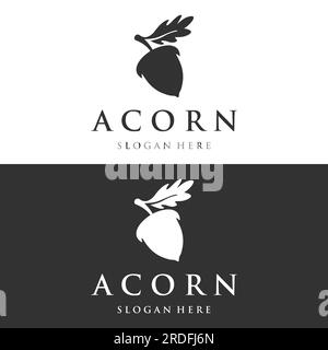 Acorn Logo-Design mit Blättern und Bearbeitung von Vektorbildern. Stock Vektor
