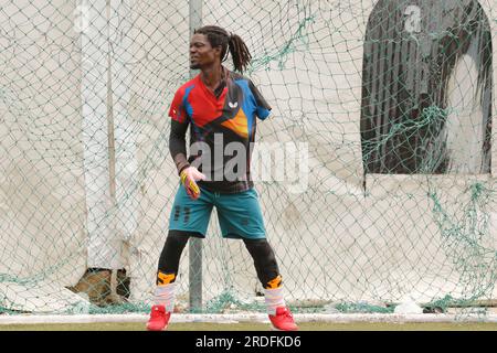 Die nigerianische Amputee-Fußballmannschaft hielt im Vorfeld des Afrikanischen Paralympischen Fußballturniers in Accra, Ghana, eine Trainingssitzung in Lagos ab. Lagos, Nigeria. Stockfoto