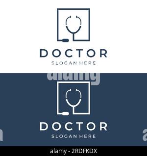 Doktor Stethoskop Logo Design für das Gesundheitswesen mit kreativer Idee. Vektordarstellung. Stock Vektor