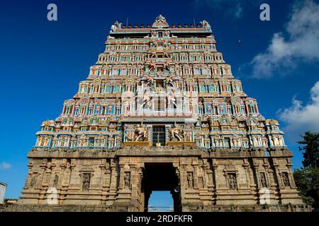 Ost-Gopuram-Turm im Thillai-Nataraja-Tempel, Chidambaram, Tamil Nadu, Südindien, Indien, Asien Stockfoto