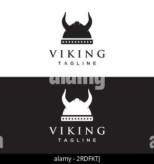 Logo des Wikinger-Krieger-Helms mit einfachem Hörnerhelm. Stock Vektor