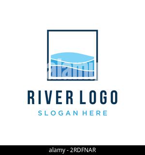 Logos von Flüssen, Bächen, Flüssen und Flüssen. River Logo mit einer Kombination aus Bergen und Ackerland und Vektordesign. Stock Vektor