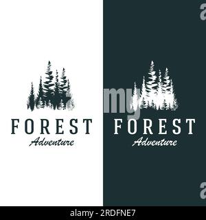 Kiefer, immergrüne und klassische Berglogos. Logo für Abenteurer, Camping, Natur, Abzeichen und Unternehmen. Stock Vektor