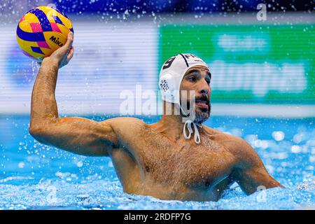 Fukuoka, Japan. 21. Juli 2023. Mehdi Marzouki von Frankreich während des World Aquatics Championships 2023 Männer-Spiels zwischen Frankreich und Kanada am 21. Juli 2023 in Fukuoka, Japan (Foto von Albert Ten Hove/Orange Pictures). Guthaben: Orange Pics BV/Alamy Live News Stockfoto