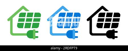 Solar panel sun energy for home house power electricity icon set green blue black symbol Stock Vektor