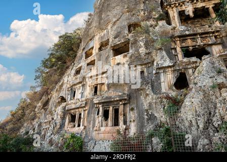 Amyntas Felsengräber im antiken Telmessos, in Fethiye Türkei Stockfoto