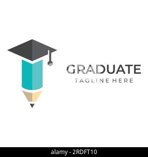 Kreatives Design des Logos für die Studentenausbildung mit einem Schild aus Hut, Buch, Bleistift oder Stift. Inspiriert von Absolventen. Logo für Universitäten, Bildung Stock Vektor