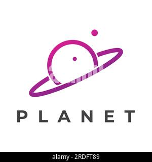 Das Logo des Weltraumplaneten ist von Ringen oder Umlaufbahnen umgeben. Für Plakate, Visitenkarten, Weltraumwissenschaften. Stock Vektor