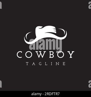 Schlichte Silhouette Cowboyhut minimalistisches Logo isoliert auf schwarzem und weißem Hintergrund. Stock Vektor