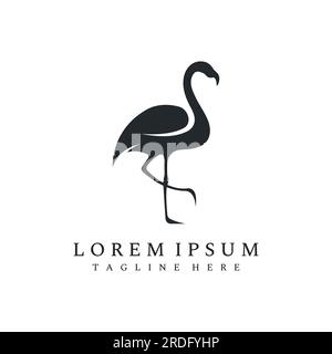 Logo eines langbeinigen Vogels oder Flamingos. Logo mit Linien, abstrakt und einfach. Stock Vektor