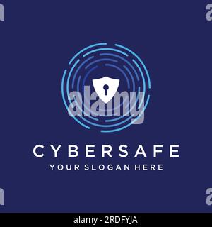 Kreatives Design von Technologie Logo für digitale Cybersicherheit mit modernem Schild- und Schlüsselschutzkonzept. Logo für Business, Digital und Technologie. Stock Vektor