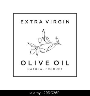 Handgezeichnetes botanisches Logo, Blätter und natürliche Olivenfrüchte. Kräuter, Olivenöl, kosmetische oder schöne Speisen. Stock Vektor
