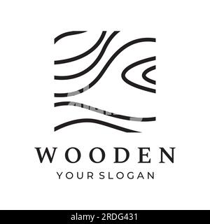 Logo aus Holz und Naturfaser, Tischler und Holzplatten mit Handwerkzeugen für die Säge. Stock Vektor