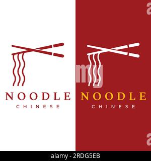 Logo-Design für köstliche chinesische und japanische Nudelsuppe und Ramen-Gerichte, asiatische Speisen. Logos für Unternehmen, Restaurants, Cafés und Geschäfte. Stock Vektor
