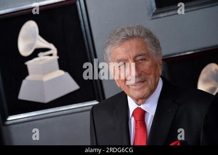 New York City, Usa. 21. Juli 2023. Tony Bennett stirbt um 96 – DATEI – Tony Bennett nimmt am 28. Januar 2018 am Madison Square Garden in New York City, NY, USA, an den jährlichen GRAMMY Awards 60. Teil. Foto: Lionel Hahn/ABACAPRESS.COM Kredit: Abaca Press/Alamy Live News Stockfoto