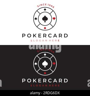 Vintage Casino Poker-Ass-Logo, Diamanten, Herzen und Pik. Pokerclub-Logo, Turnier, Glücksspiel, Symbol 777. Stock Vektor
