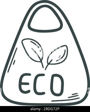 Vektordarstellung von handgezeichneten Eco-Beuteln. Wiederverwendbare Einkaufstasche mit Doodle Sketch-Style. Textiltasche mit Schriftzug, Clip Art Stock Vektor