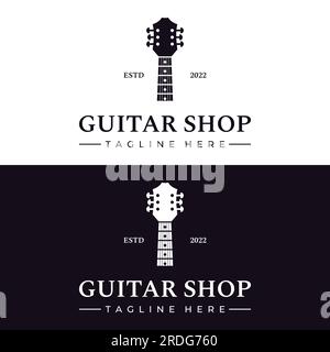 Einfaches Gitarrenmusikinstrument Logo, Musik, Band, Livemusik und Akustik, Nachtclub. Stock Vektor