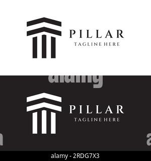 Antikes griechisches Säulen- oder Säulen-Logo. Logos für Unternehmen, Rechtsanwälte, Rechtsberater und Bauarchitekten. Stock Vektor
